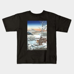 Snowy Farmyard in Yaizu by Tsuchiya Koitsu Kids T-Shirt